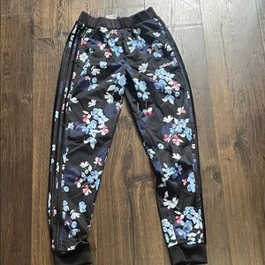 Adidas Kids Floral Joggers - Black and Blue, girls size 14
